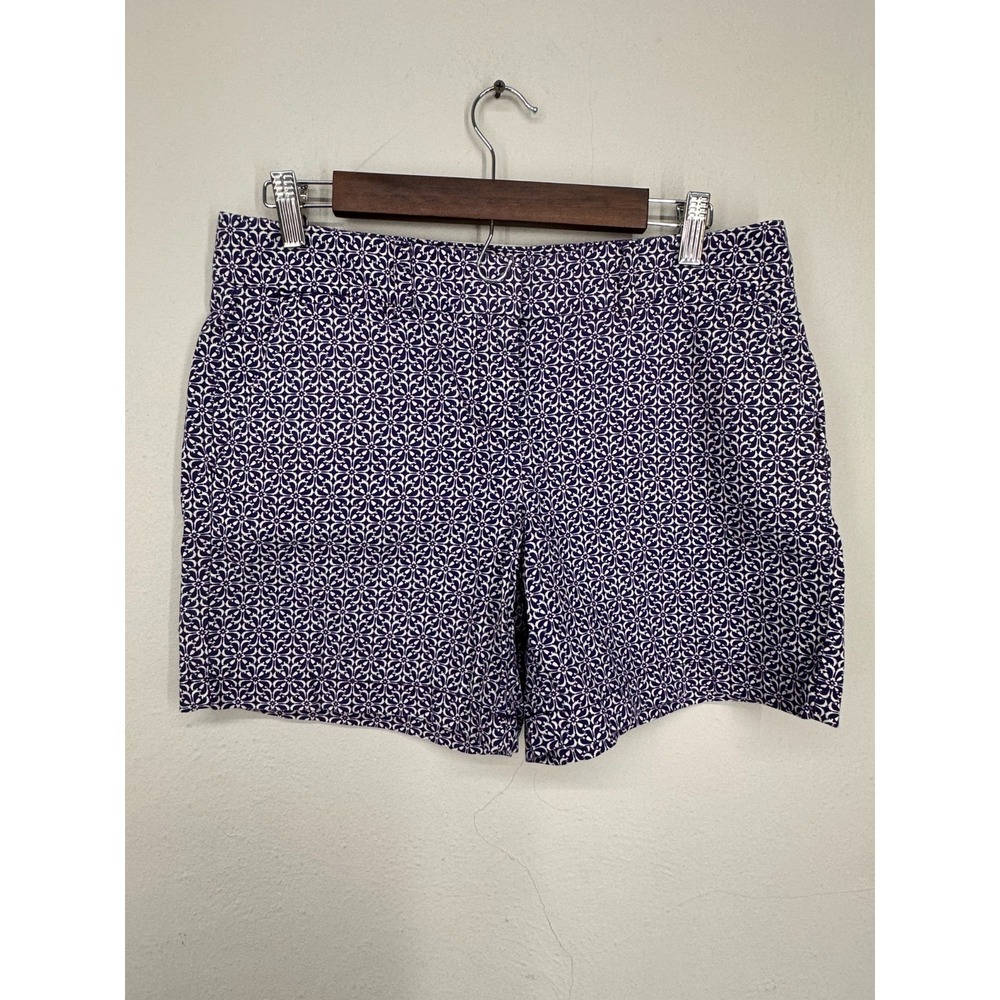Ann Taylor LOFT Casual Shorts Women 4 Purple White Patterned Linen Blend Preppy